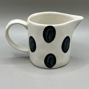Pottery Creamer Hand Painted Black Polka Dots 3” Creative Co-Op